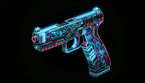 A cyberpunk-style weapon with a gun body embedded with flowing neon light circuits. The handle is intricately designed, exuding a strong sense of advanced technology.