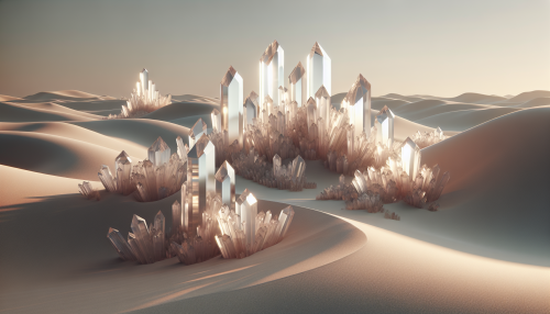 Embrace the serene beauty of the Crystal Desert, where shimmering crystalline formations rise from the soft, sandy terrain. This minimalist design highlights the elegant simplicity of the landscape, featuring a palette of muted earth tones contrasted by the iridescent sparkle of the crystals. Each element in the space evokes tranquility, inviting the viewer to connect with nature's purity and embrace a sense of calm.