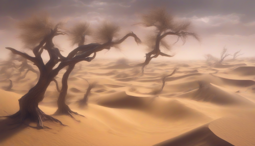 In the heart of the Crystal Desert, where sandstorms of iridescent hues dance across the dunes, lies the land of Hope and Dreams. The wind whispers secrets to the ancient, twisted trees as the desert creatures steal glances at the ethereal beings who roam the shifting sands.