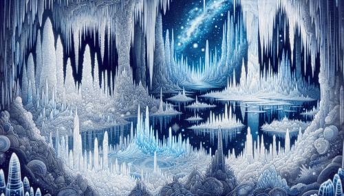 Frozen Whispers: The Hand-Drawn Caverns of Celestial IceStep into a mesmerizing world where intricate hand-drawn lines outline vast ice caverns, shimmering under a canopy of stars. Ethereal blues and silvers dance across frost-covered stalactites, while delicate ice crystals reflect the gentle glow of distant celestial bodies. Each chamber reveals frozen wonders, echoing the secrets of the cosmos within its crystalline embrace.