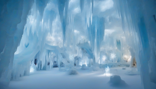 Imagine a whimsical playground set within stunning ice caverns, glistening with ethereal blue and silver hues. Children joyfully explore slides carved from shimmering ice, while sparkling stalactites hang above like nature’s chandeliers. Magical creatures dance among the frosty formations, inviting laughter and adventure. Brightly colored swings and climbing structures blend seamlessly, creating a fantastical world of play and wonder.