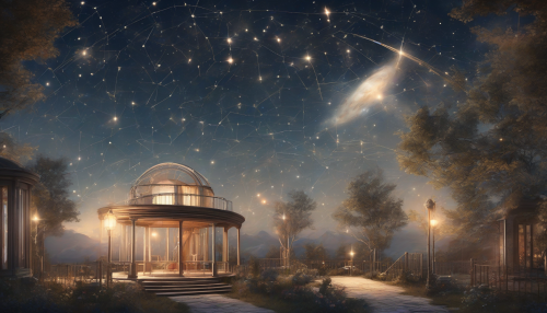 A heavenly observatory where dreams pierce the night sky, as constellations harmonize in a symphony of twinkling lights, and the cosmos whispers secrets to those who dare to listen and reach for the stars.