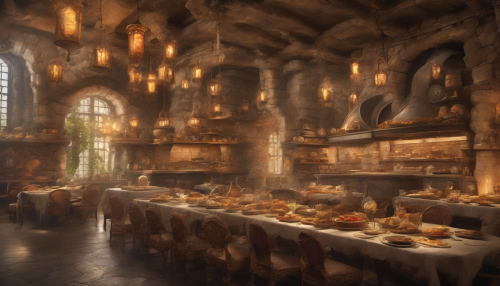 Savor dishes from ancient eras within the mystical castle, where flavors dance through time, as culinary delights from forgotten worlds await discovery in every bite, amidst an atmosphere of wonder and enchantment.