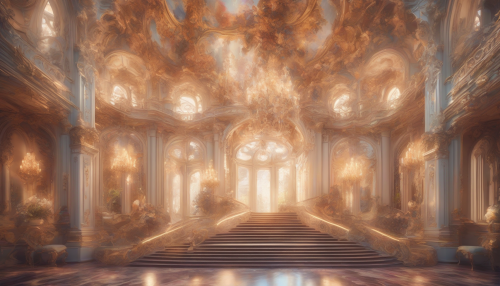 Soft, warm light dances across intricate Baroque architecture, as ornate details and sweeping curves seem to come alive amidst a kaleidoscope of shadows and vibrant hues, evoking an era of opulence and grandeur in a masterfully crafted, visually stunning scene.