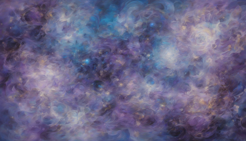 Swirling clouds of purple and blue dance amidst shimmering starfields, as fragmented realities unfold like kaleidoscopic patterns, blurring the lines between existence and illusion in an infinite, ethereal expanse.