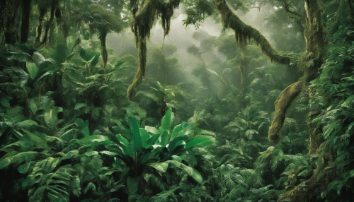 Drenched in emerald hues, the tropical rainforest beckons, its ancient secrets waiting to be uncovered through the lens of documentary photography, where exotic flora and fauna thrive in a symphony of primordial beauty and unbridled life.