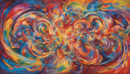 Vibrant, swirling figures dance across a kaleidoscope of colors, abstract shapes merging in a mesmerizing spectacle, as if born from a dream, with gentle curves and bold lines blending in perfect harmony, evoking emotions and sparking imagination.