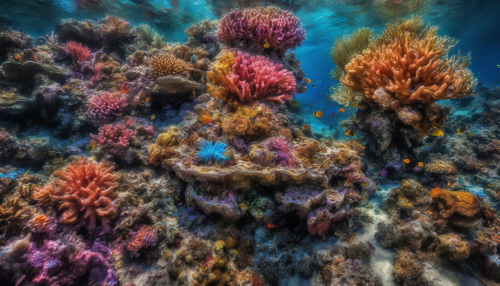 Dazzling prismatic coral reefs come alive in stunning HDR, with vibrant hues and intricate textures, inviting viewers to explore an underwater world of breathtaking beauty and serenity.