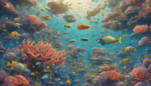 Vibrant coral and schools of fish surround a cozy underwater city, filled with loving families and warm-hearted neighbors, where every day feels like a celebration of connection and community amidst the soothing ocean waves.