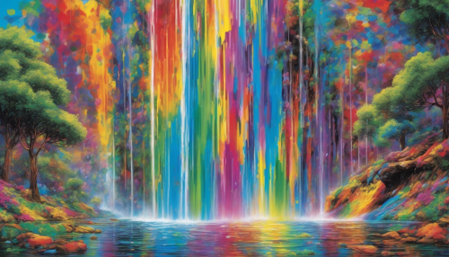 Experience the mesmerizing energy of Rainbow Veil Falls transformed through the bold lens of Pop Art. Bursting with vibrant colors and striking patterns, the cascading waters reflect a playful juxtaposition of nature and urban art. Each droplet becomes a colorful icon, inviting viewers to celebrate the beauty of nature in an electrifying new way.