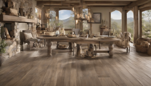 A serene blend of rustic workmanship and natural mystique, where weathered wood and earthy tones meet the enchanting aura of Mystic Canyon, evoking a sense of tranquility and wonder.