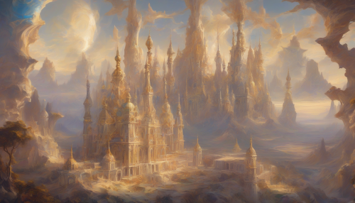 Sweeping vistas of astral wind plains unfold beneath ornate Baroque spires, as luminous gusts dance across the landscape, weaving an otherworldly tapestry of light and sound.