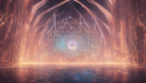 A mesmerizing fusion of eerie ambiance and sacred geometry, where hypnotic synth waves reverberate through an ancient underground crystal cathedral,遮挡 sunlight, and bathing the space in an otherworldly glow.