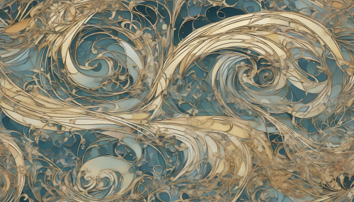 Sweeping curves of Art Nouveau elegance dance across the astral wind plains, where delicate, swirling patterns evoke an otherworldly beauty, as if the cosmos itself had been woven into an intricate, shimmering tapestry.