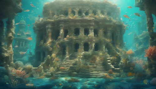 Dive deep into a mesmerizing underwater world where a grand, lost palace stands adorned with shimmering corals and bioluminescent creatures. Surrounded by vibrant marine life, the crumbling architecture tells a story of ancient civilizations. Light filters through the waves, casting ethereal patterns on dusty stone walls, while currents gently sway enchanting seaweed gardens, inviting adventure and discovery.