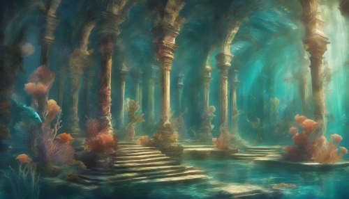 Dive into the depths of a mystical underwater palace, where vibrant coral gardens entwine with regal architecture. Ethereal rays of light filter through the water, illuminating the emotional expressions of merfolk dancing in harmony. Their translucent tails glimmer as they weave stories of love and loss, creating an enchanting yet haunting atmosphere among ancient ruins.