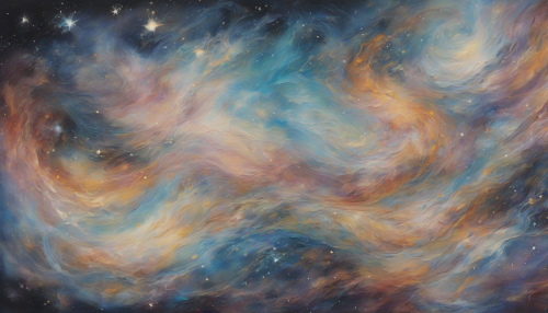 Soft brushstrokes dance across the canvas, as astral winds whisper secrets to the ink, weaving an ethereal tapestry of celestial beauty, with stars and galaxies swirling amidst the gentle, flowing plains of an otherworldly landscape.