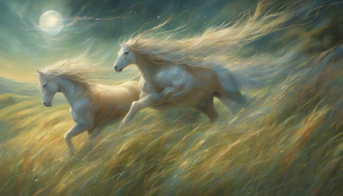 Legends of ancient winds whisper through the shimmering grasses, where ethereal spirits dance and mythical creatures roam, their footsteps carried on the cosmic breeze that sweeps across the endless, star-kissed expanse.