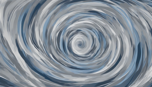 Visualize a striking interpretation of the eye of a tornado, encapsulated in a minimalist design. The swirling winds are depicted with smooth, flowing lines against a stark, empty backdrop. Shades of gray and blue create a serene yet ominous atmosphere, highlighting the calm at the center of chaos, inviting contemplation of nature's power and beauty.