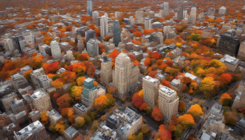 Vibrant seasonal changes engulf Whirlpool City, as blooming flowers fill the spring streets, summer sunlight dances across towering skyscrapers, autumn leaves swirl in whirlpools, and winter snowflakes gently fall on bustling avenues, each season uniquely transforming the city's breathtaking landscape.