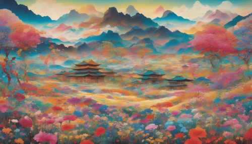 Imagine an expansive landscape where the vibrant hues of an astral wind plain blend seamlessly with diverse cultural motifs. Ethereal winds dance through fields of luminescent flora, each petal reflecting patterns from various traditions. Enigmatic symbols float in the air, while distant mountains echo the silhouettes of ancient architecture. This breathtaking scene invites viewers to explore the beauty of unity in diversity.