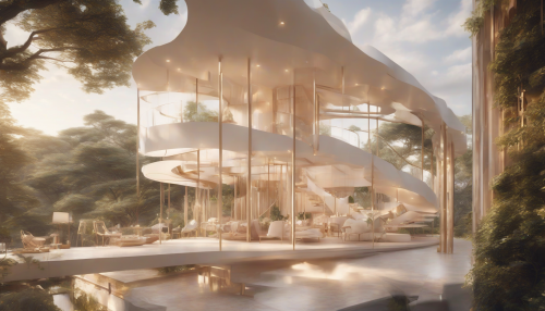 A serene family home suspended amidst an airy, luminous sky bridge, where loved ones gather, surrounded by soft, white clouds and warm, golden light, creating a sense of weightless togetherness and eternal bliss.