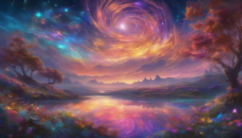 A mesmerizing scene unfolds in the Astral Wind Plains, where ethereal gusts dance among vibrant, glowing flora under a starlit sky. Celestial bodies drift lazily above, casting colorful reflections on iridescent waters. Swirling patterns of stardust weave through the air, creating an enchanting atmosphere, while distant nebulae illuminate the horizon, inviting wanderers to explore this otherworldly realm.