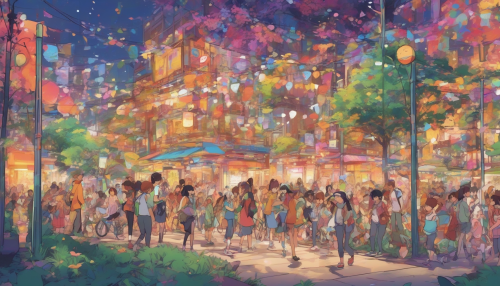 Imagine a vibrant anime world where quirky characters navigate social issues with optimism and cheer. Bright colors illuminate bustling streets filled with diverse individuals, each sharing their unique stories of struggle and resilience. Lush parks provide a backdrop for community gatherings, showcasing unity and friendship. Embrace the contrast of serious themes and lively animation, creating an uplifting atmosphere that inspires hope and compassion.