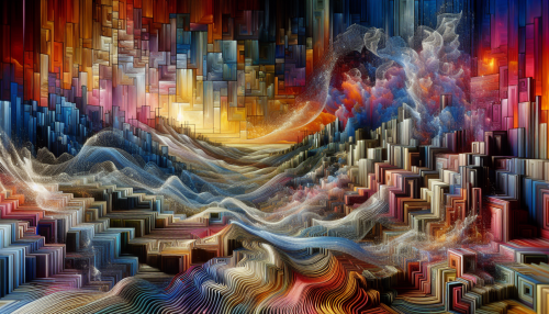 Imagine an enthralling landscape rendered in the digital medium, with complex patterns that come alive in intense, striking colors, interweaving harmoniously like a well-orchestrated symphony. The scene brings together a variety of shapes, drawing attention to the unity that can be found in diversity. Visualize a mix of geometric forms intermingled with abstract designs. The background seems to vibrate with energy, providing a sensation of movement and serving as a conduit of creativity. This landscape catches the viewer's imagination, holding it captive with its beauty and dynamism.