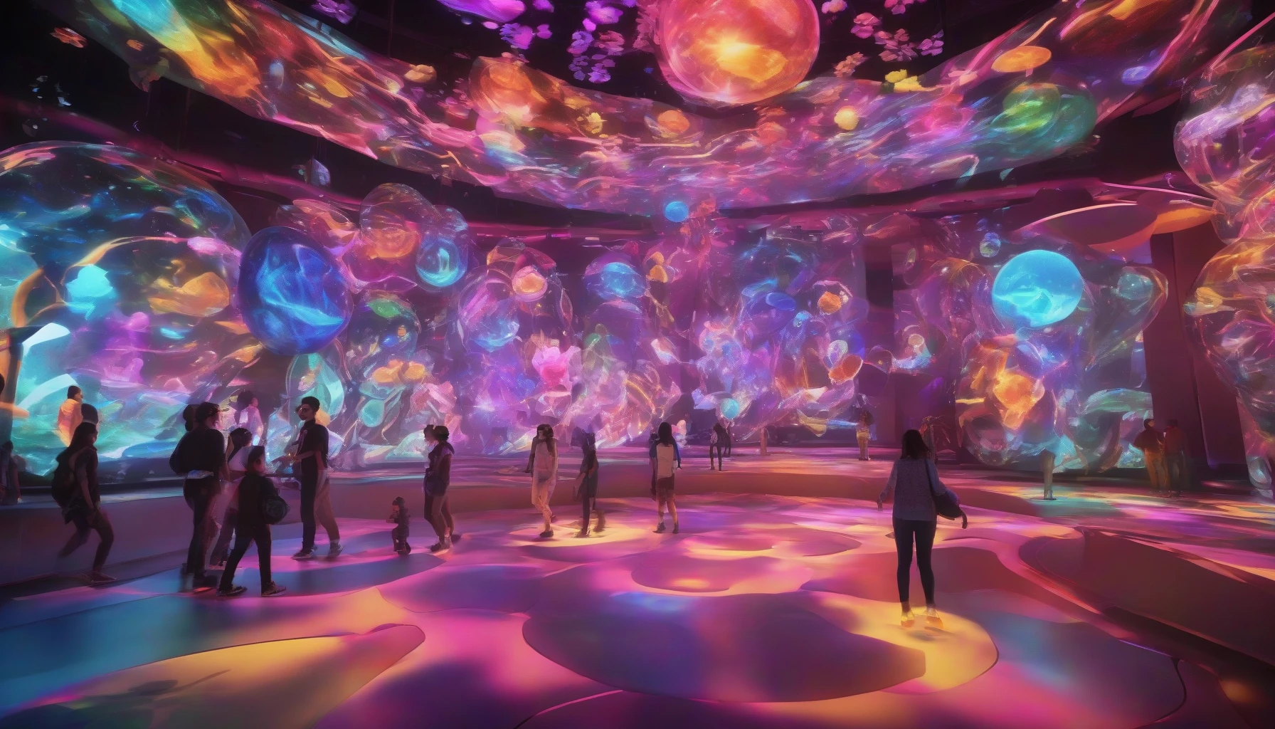 Immerse yourself in a dynamic virtual reality hub where vibrant avatars interact amidst a cascade of digital projections. The scene is alive with pulsating colors and futuristic designs, creating an exhilarating atmosphere. Floating holograms and interactive elements invite exploration, while avatars represent diverse personas from all walks of life, each engaging in unique experiences. This digital playground showcases the boundless creativity and limitless potential of virtual reality.