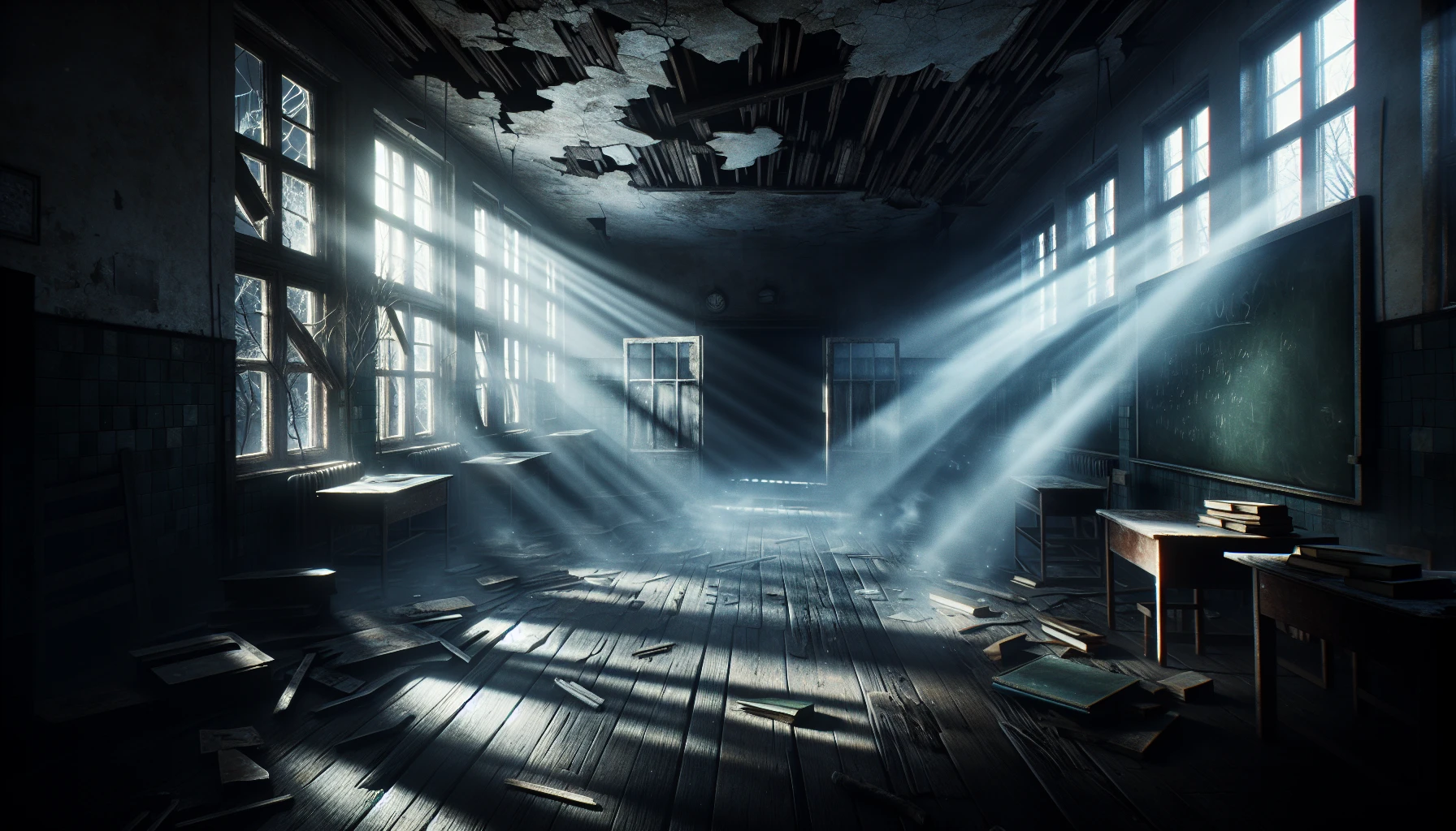 Step inside an eerie, dilapidated school, where time stands still and whispers of the past linger in the air. Dust motes dance in shafts of moonlight filtering through cracked windows, illuminating faded chalkboards and scattered books. Shadows stretch across the creaky floorboards, hinting at ghostly presences. Each corner holds untold stories, inviting you to uncover the chilling history of those who once roamed these haunted halls.