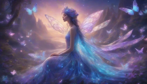 Imagine a majestic alien princess, her iridescent skin shimmering under a starlit sky. She stands poised amidst an ethereal landscape, adorned in a gown woven from cosmic threads. Her glowing wings, reminiscent of opalescent butterflies, radiate soft hues of blue and violet. Surrounding her, bioluminescent flora illuminates the scene, creating a dreamlike atmosphere. With an expression of wisdom and grace, she embodies the beauty of the universe itself.