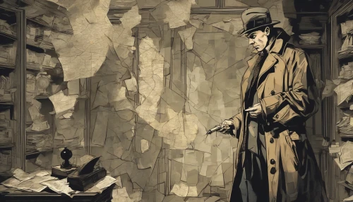 In a dimly lit room, a detective clad in a classic trench coat peers intently through a gleaming magnifying glass. Shadows dance across the walls, revealing hints of an unsolved mystery. The air is thick with intrigue, while scattered clues—a worn-out map, a broken compass—await the keen eye of this relentless investigator. The scene captures the essence of suspense and the relentless pursuit of truth.