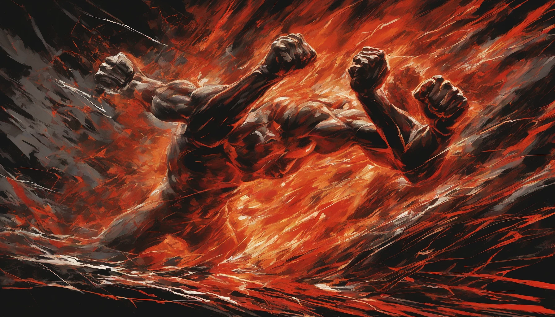 A breathtaking scene captures the raw emotion of an angry outburst, where dynamic shadows dance across the backdrop, accentuating the intensity of the moment. Vibrant streaks of red and orange light cut through the darkness, creating a dramatic contrast that highlights clenched fists and furrowed brows. The atmosphere is electric, infused with palpable tension, inviting the viewer to feel the tumultuous energy of this explosive expression.