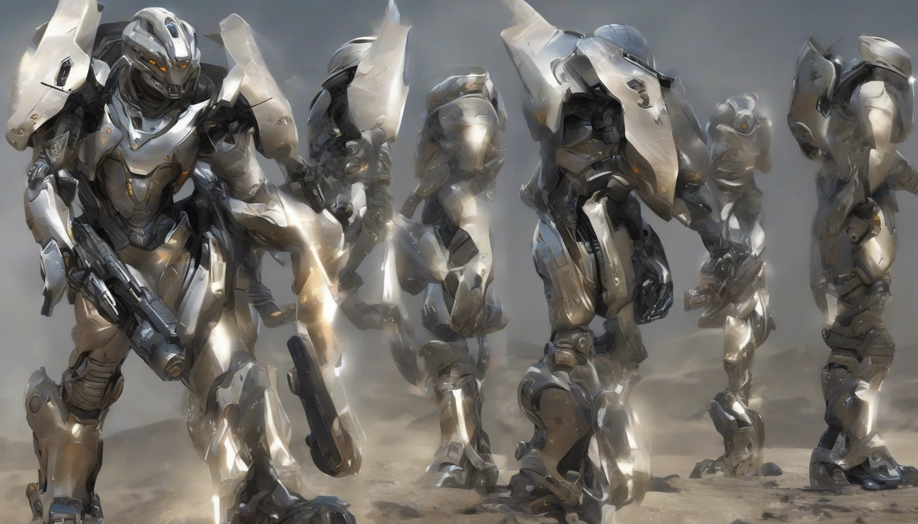 Visualize a commanding futuristic soldier adorned in sleek, high-tech power armor that gleams under the light of a distant planet. The armor is an intricate fusion of metallic and carbon-fiber materials, embedded with glowing circuits and energy shields. The soldier stands confidently, a visor reflecting the harsh landscape of alien terrain while gripping a state-of-the-art plasma rifle. The backdrop features swirling nebulae and looming spacecraft, enhancing the sense of an epic sci-fi battle.