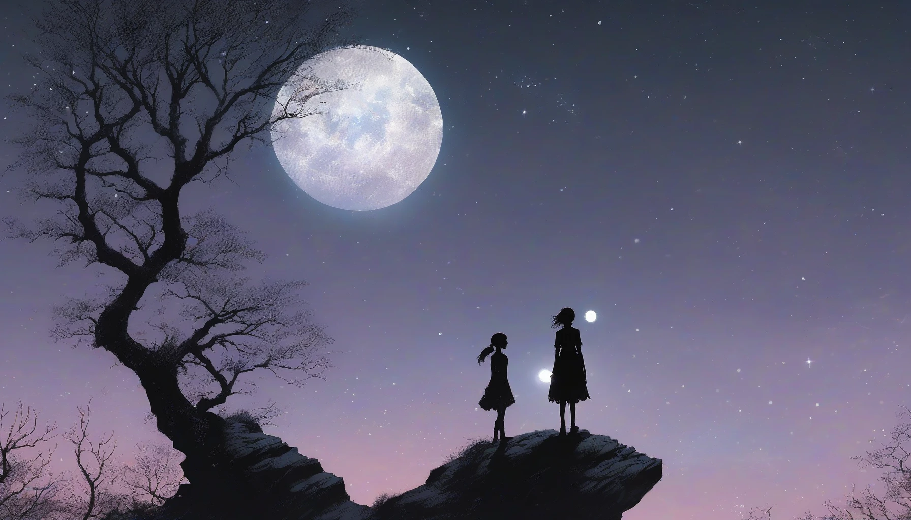 Under a shimmering moon, a figure stands at the edge of a cliff, their silhouette framed against a star-studded sky. Tears glisten in their eyes as they clutch a small, glowing orb—a magical artifact pulsating with life. Below, their friend lies injured, reaching out in desperation. The wind howls through the trees, echoing the weight of their heartbreaking choice: to save a life, or to lose themselves forever.