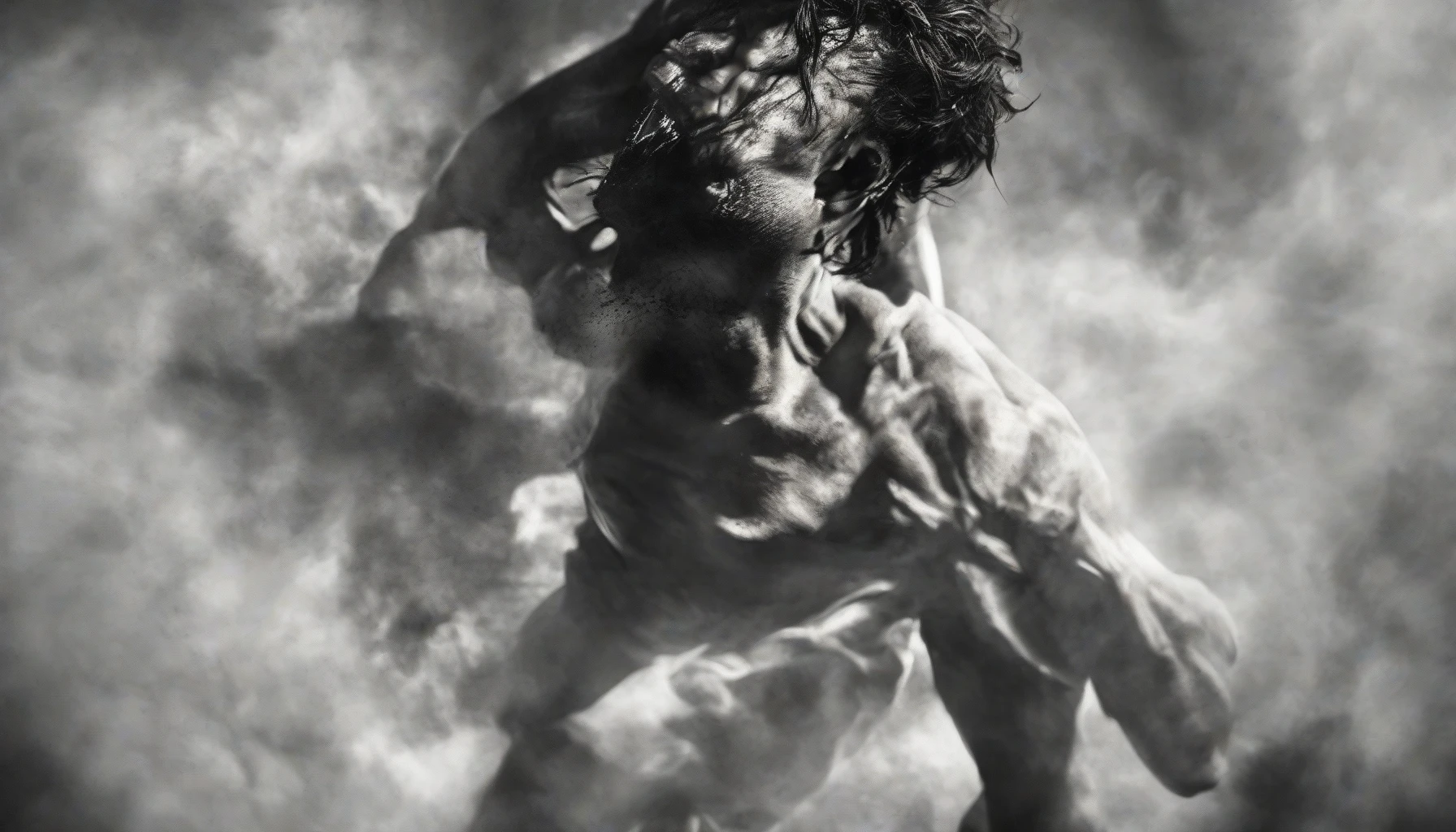 Capture a powerful and dynamic scene showcasing an individual in the throes of an angry outburst. Utilize dramatic lighting to emphasize the intensity of emotion, casting sharp shadows and bright highlights that dance across the face. The background should be blurred and dark, amplifying the focus on the subject's expression, as raw passion and turmoil are beautifully juxtaposed with the striking play of light.