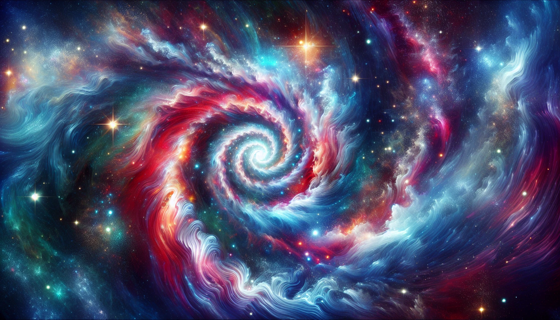 Create a mesmerizing image of a swirling galactic nebula, infused with vibrant hues of electric blues, fiery reds, and luminous purples. The nebula should radiate energy and depth, with intricate patterns of stardust and glowing gas clouds that seem to dance across the canvas. A twinkling backdrop of distant stars and cosmic wonders will enhance the celestial scene, inviting viewers to explore the mysteries of the universe.