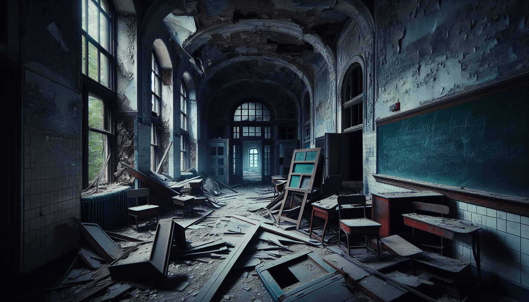 Venture into the eerie halls of a forgotten school, where shadows whisper secrets of the past. Broken desks and faded chalkboards create a chilling atmosphere, shrouded in dust and silence. Ghostly figures may linger among the cracked walls, their stories waiting to be uncovered. Illuminate this dark realm with flickering flashlight beams, revealing the haunting remnants of education lost to time.