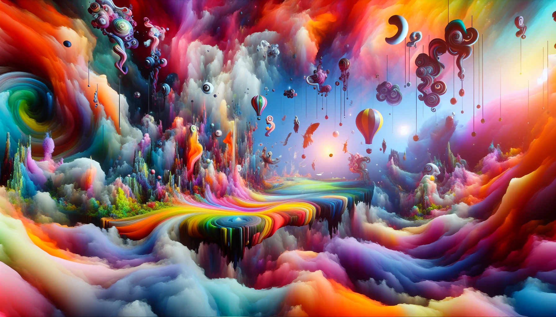 Dive into a dreamscape where shapes distort and colors clash in a vibrant dance of anti-realism. Picture a world where gravity is defied, and familiar forms twist into surreal interpretations. Ethereal landscapes stretch into infinity, enveloped in a haze of unreal hues, while whimsical figures emerge, embodying the essence of imagination. This image invites viewers to question their perceptions and embrace the beauty of the unconventional.