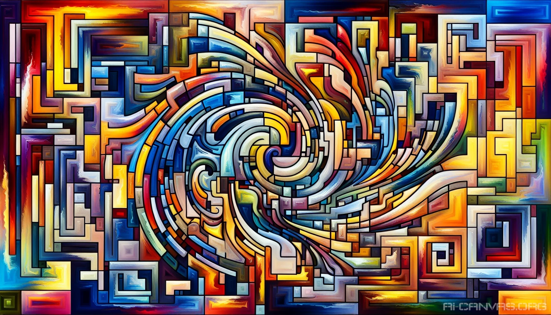 Immerse yourself in a dynamic composition where vibrant colors collide and intersect through fragmented shapes. This artwork captures the essence of human emotion, represented by abstract forms that twist and turn, creating a visual symphony. Geometric planes dance together, offering multiple perspectives while evoking a sense of depth. Experience the fusion of reality and abstraction in a captivating Cubist exploration.
