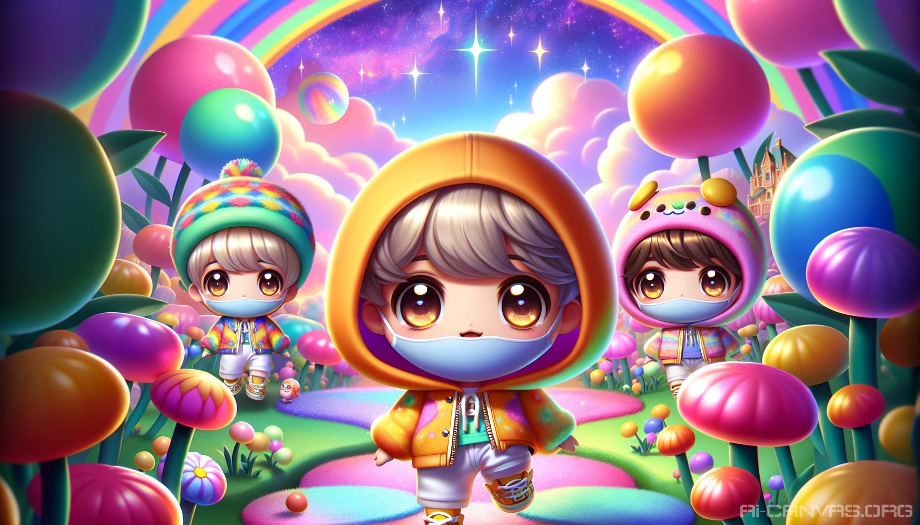 Enter a whimsical realm where chibi characters come to life with playful proportions. Picture cute, oversized heads atop tiny bodies, adorned in vibrant, oversized clothing. Their expressive eyes sparkle with joy, while fantastical backgrounds boast candy-colored skies and oversized flowers. Each character bursts with personality, inviting you to explore their enchanting world filled with laughter, adventure, and endless imagination, making every moment a delightful visual feast.